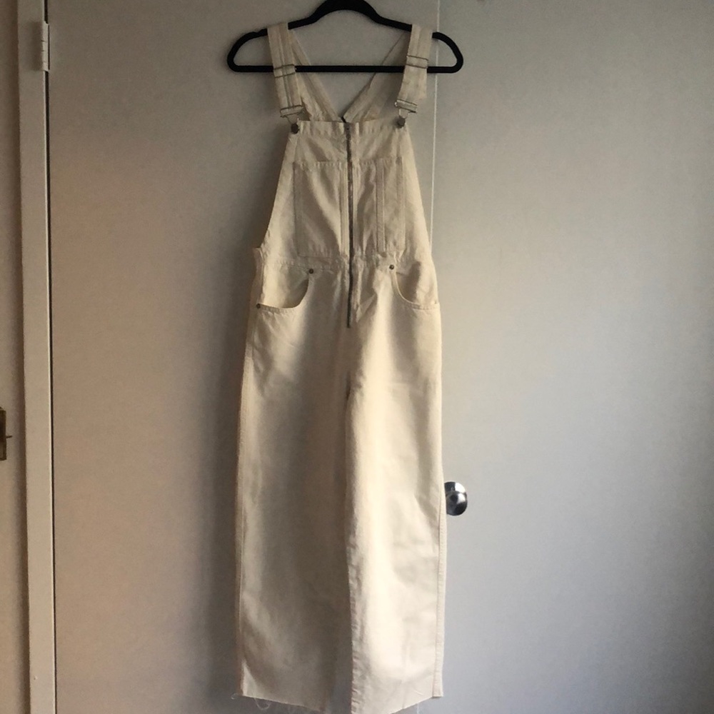 Zara Cream Wide-Leg Denim Overalls